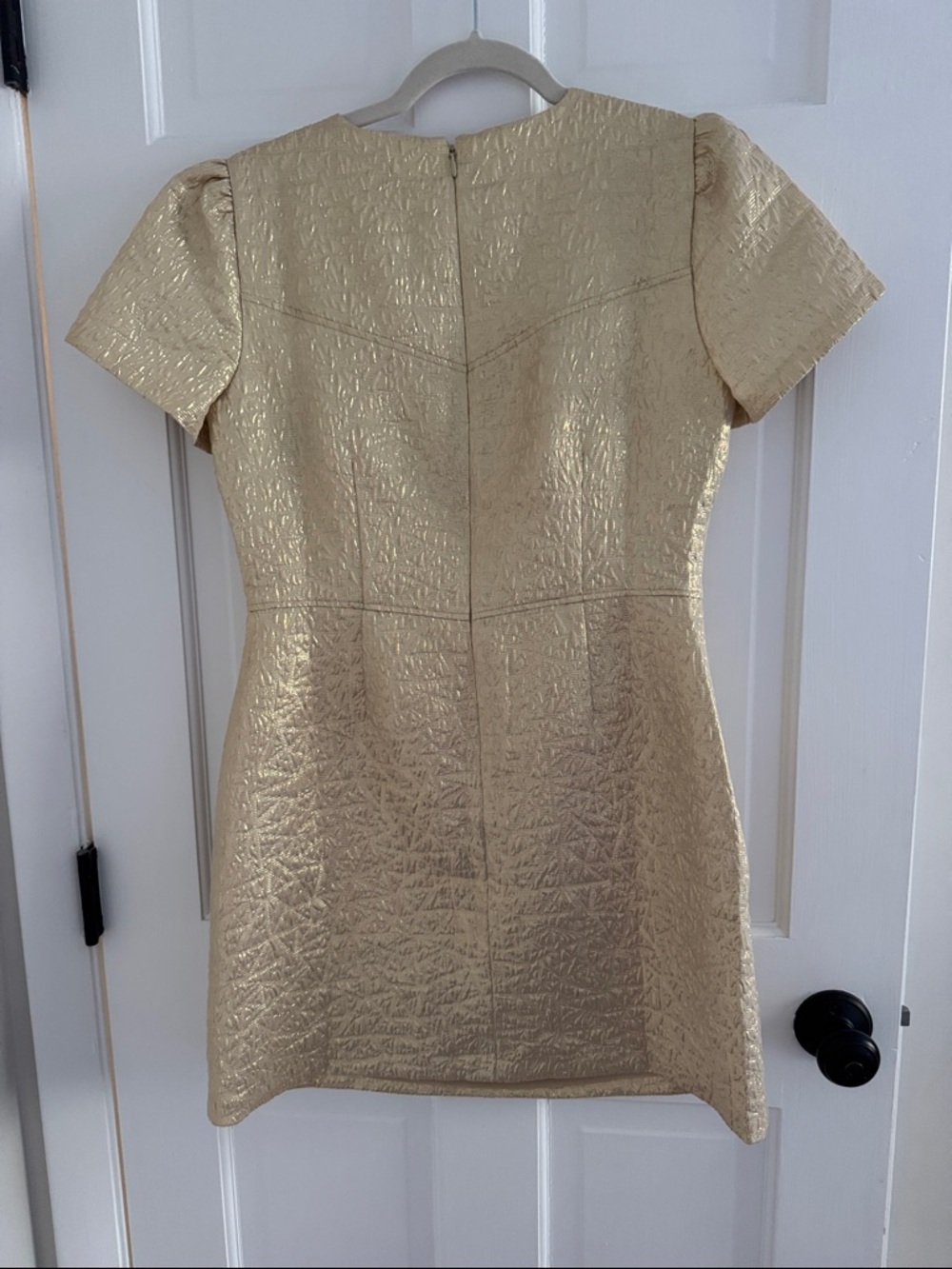 LOFT Metallic Gold Short Sleeve Textured Mini Dress - Picture 7 of 7